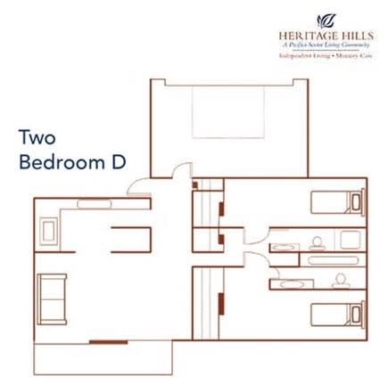 A detailed floor plan of a two-bedroom apartment labeled 'Two Bedroom D'.