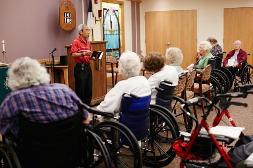 An engaging presentation for elderly residents in a care facility.