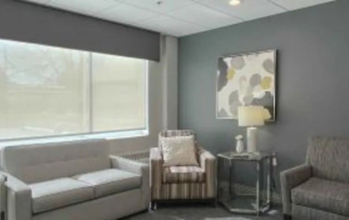A modern living room with a cozy sofa, armchair, and stylish decor.