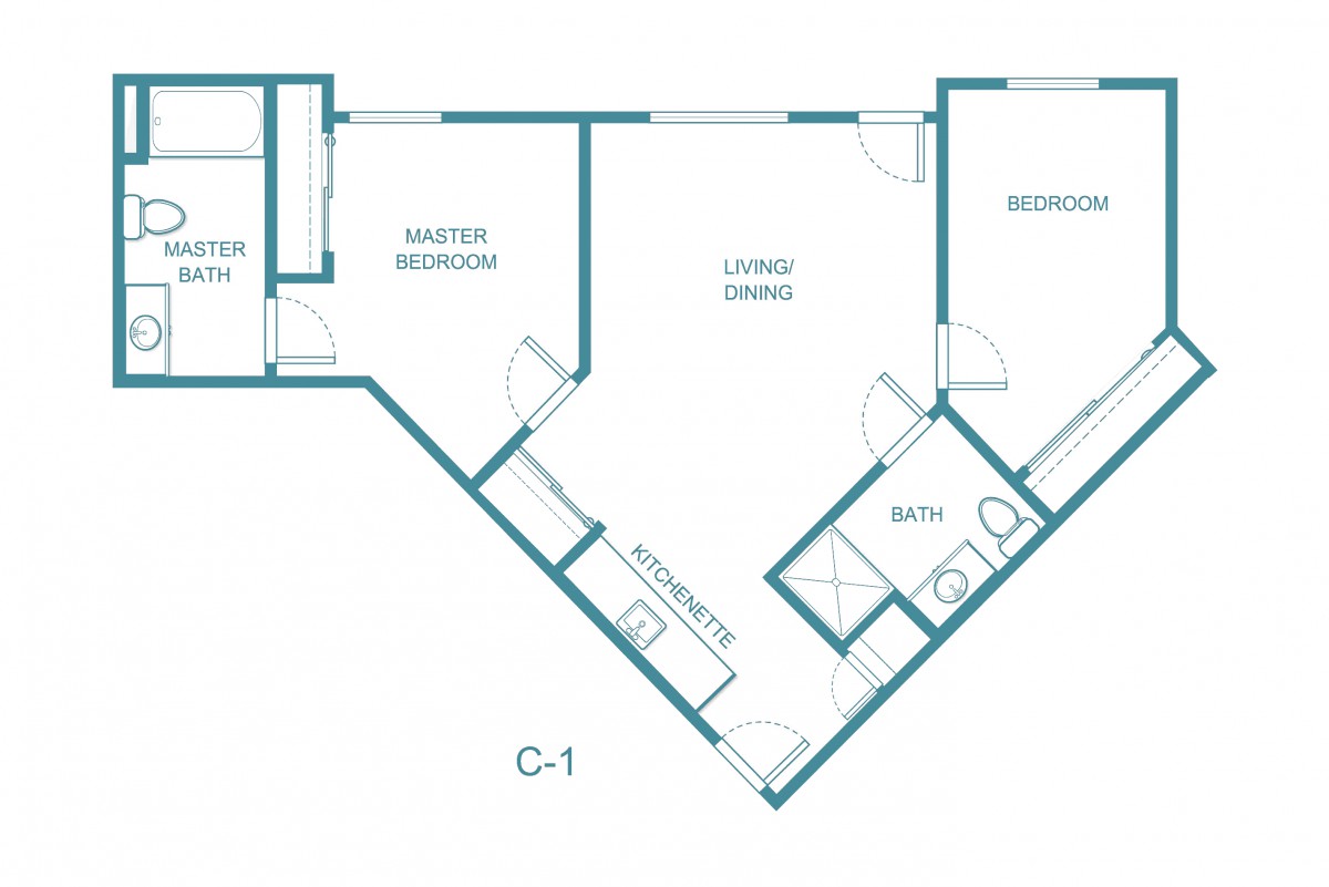 A detailed floor plan of a multi-room apartment layout.