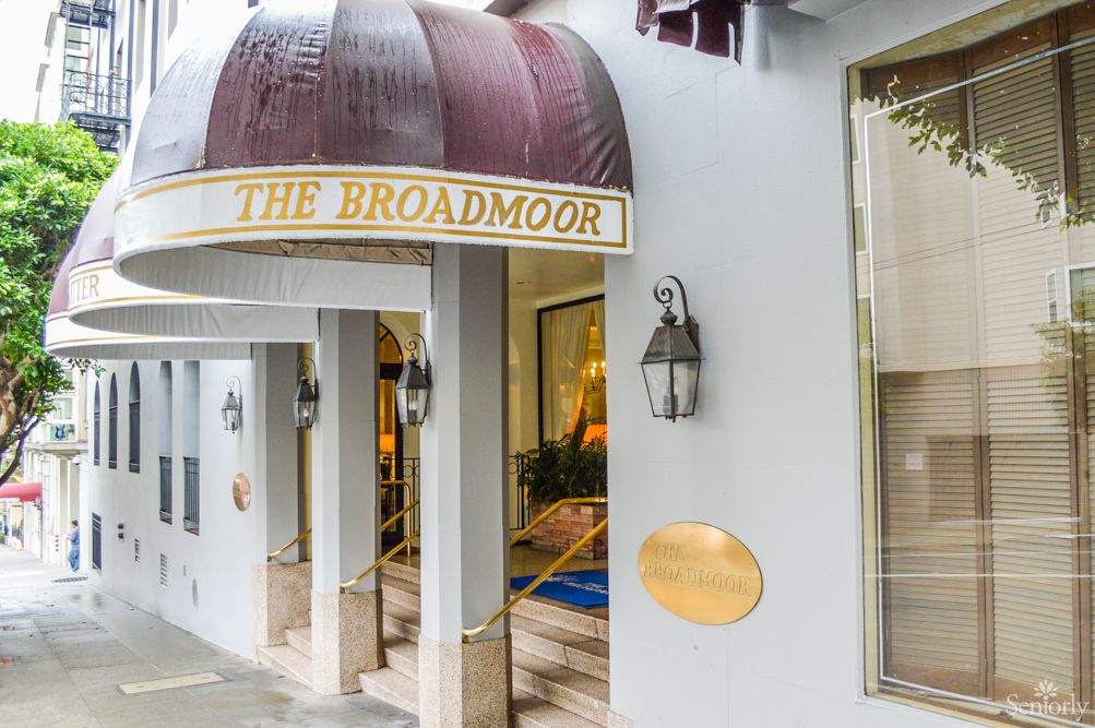 Entrance of The Broadmoor hotel with an elegant awning.
