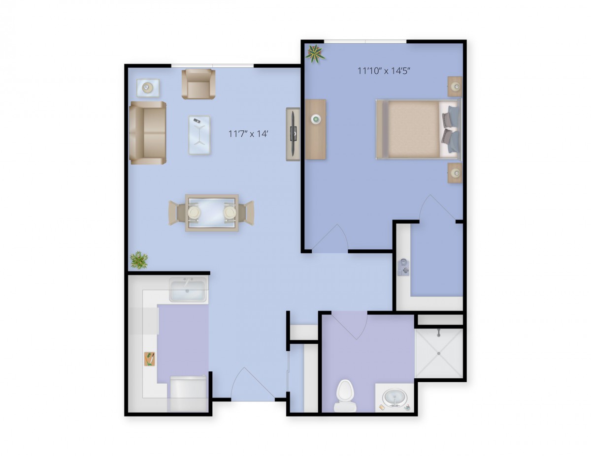 An apartment floor plan showing the layout of rooms and spaces.