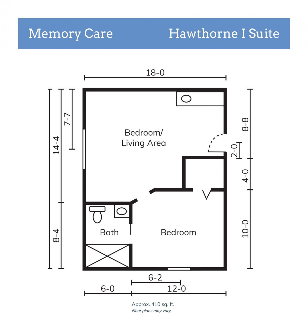 Floor plan of the Hawthorne Suite, designed for memory care.
