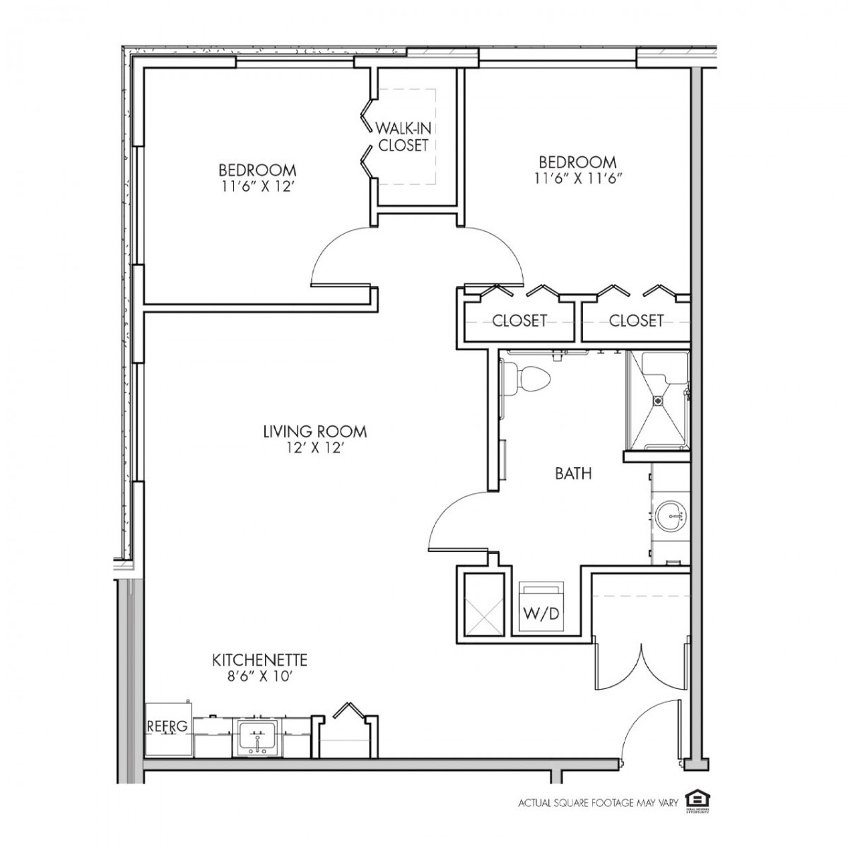 A detailed floor plan of an apartment featuring a living room, kitchen, bedroom, and bathroom.