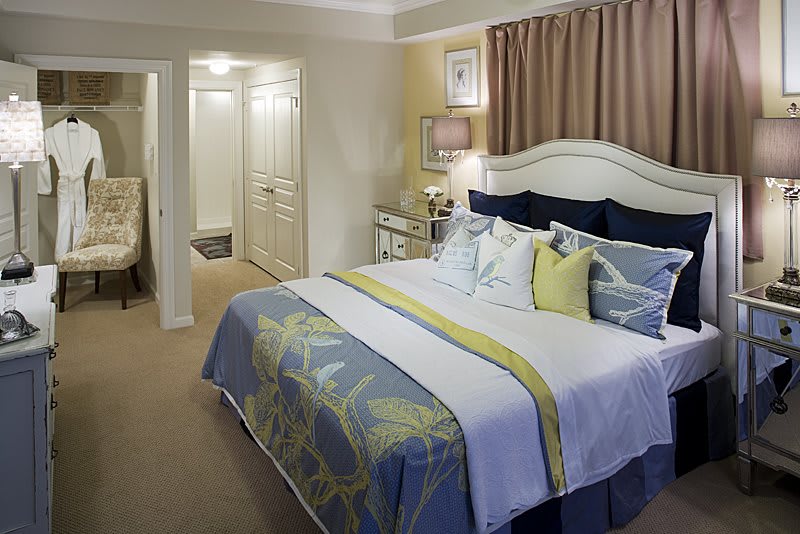 A cozy and elegantly decorated bedroom with a comfortable bed and stylish furnishings.