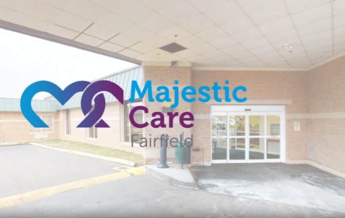 Entrance of Majestic Care Fairfield healthcare facility.