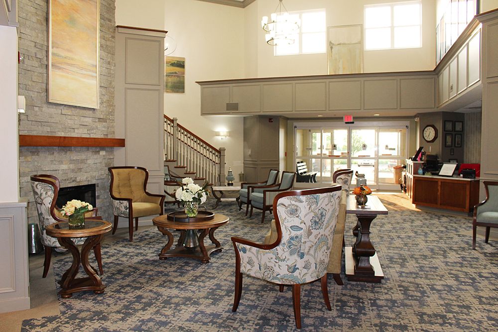 A cozy hotel lobby with comfortable seating and elegant decor.