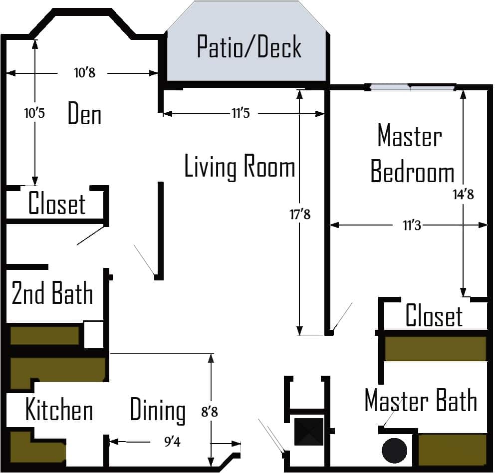 A floor plan showing the layout of an apartment with labeled rooms and dimensions.