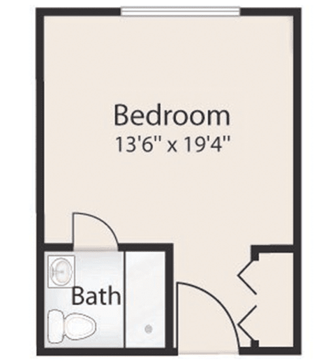 Floor plan of a bedroom with an attached bathroom.