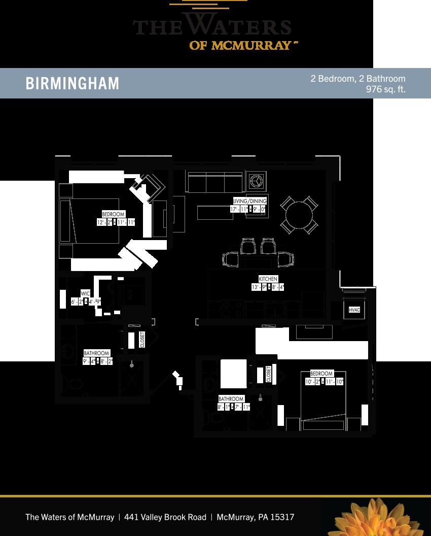 Floor plan of a 2-bedroom apartment in Birmingham.