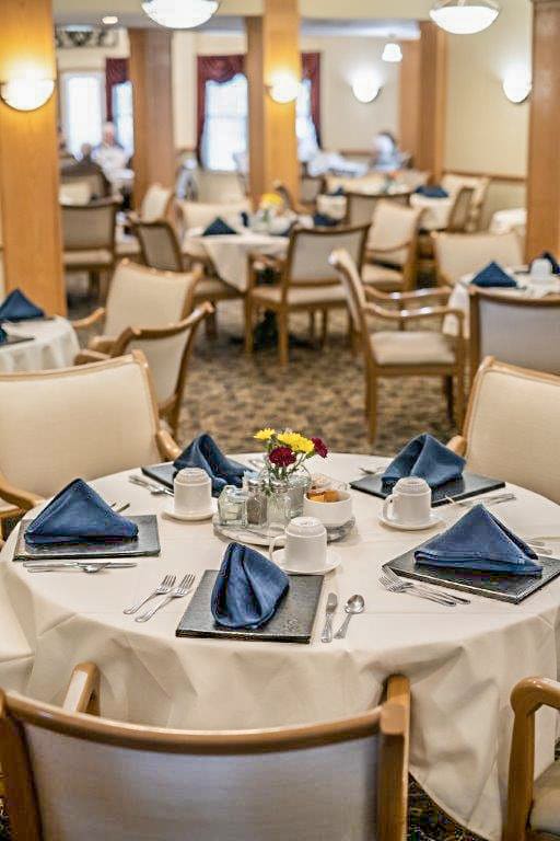 A beautifully set dining table in an elegant restaurant.