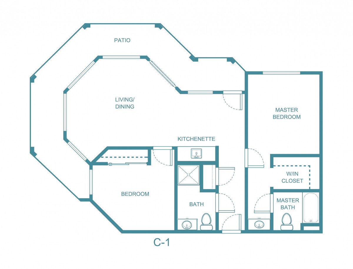 Blueprint of an apartment floor plan, showcasing the layout of rooms and spaces.