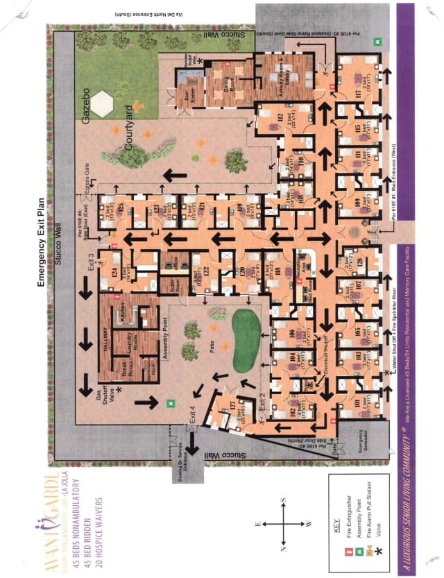A detailed floor plan of a building showing rooms and pathways.