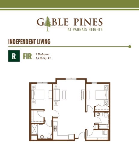 Floor plan for a 2-bedroom independent living apartment at Gable Pines.