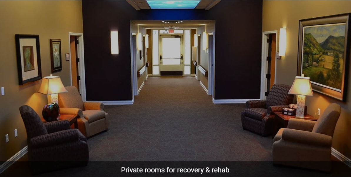 A hallway leading to private rooms for recovery and rehabilitation.