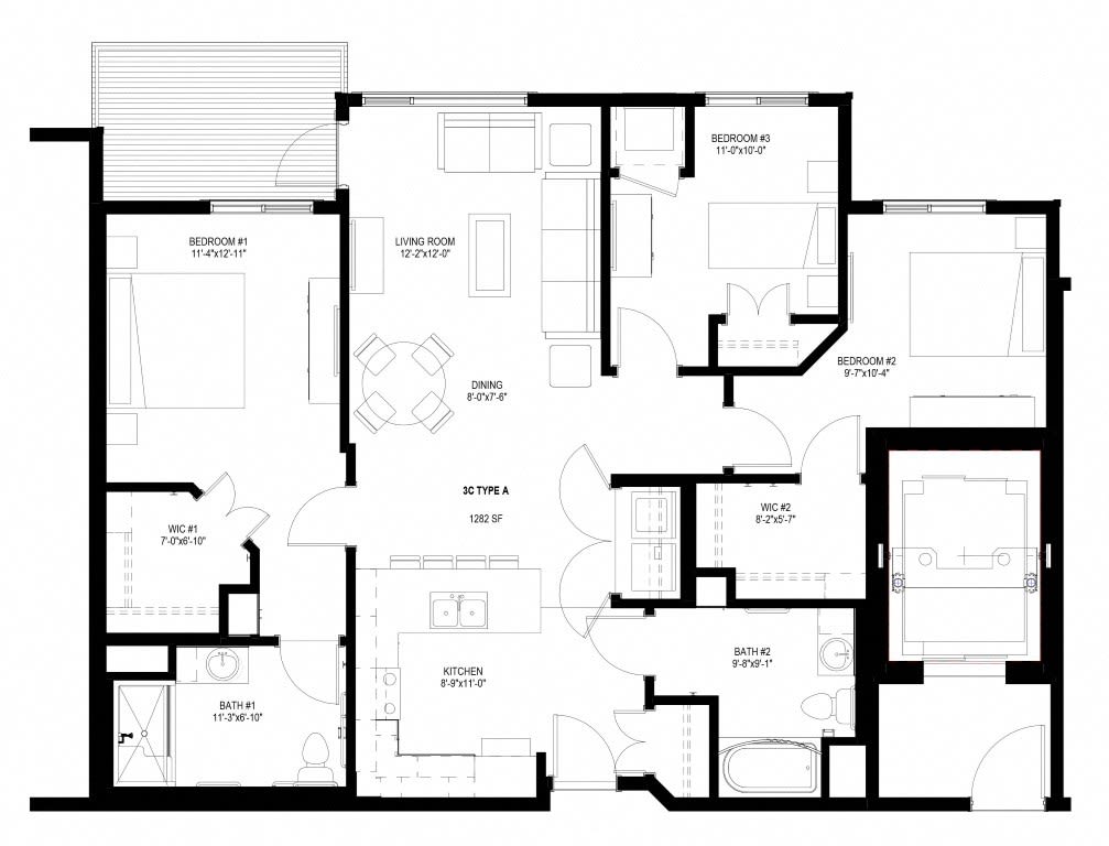 A detailed floor plan showing the layout of a residential unit with labeled rooms.