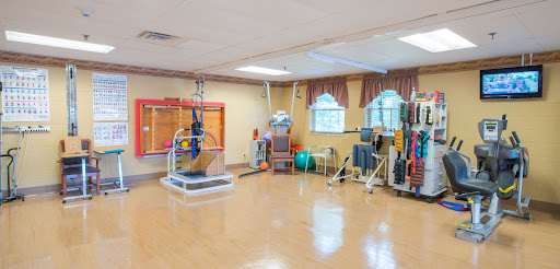 A well-equipped rehabilitation and physical therapy room featuring various exercise equipment.