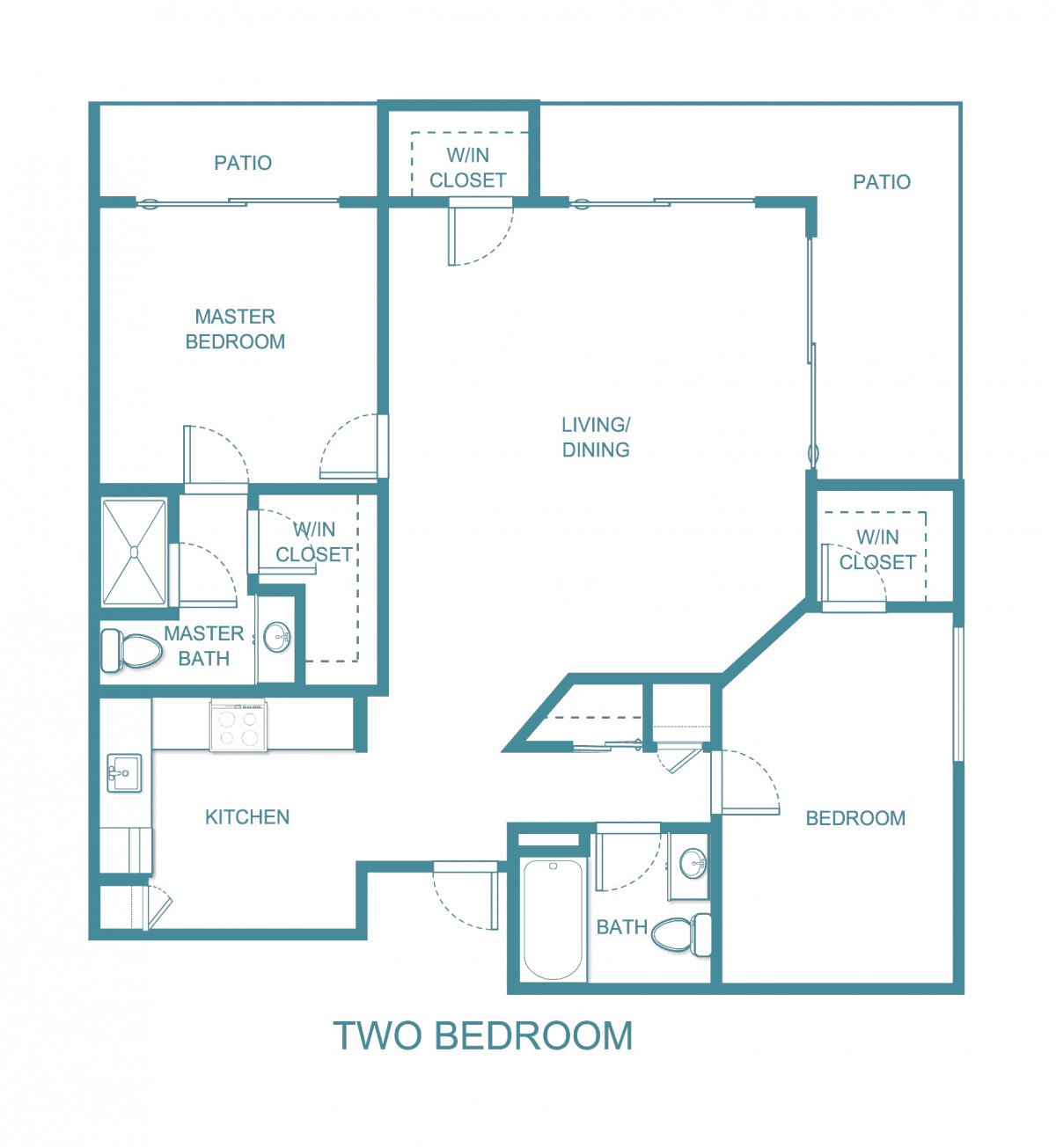 A floor plan of a two-bedroom apartment layout.
