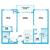 A detailed floor plan of an apartment showing the layout of rooms and spaces.