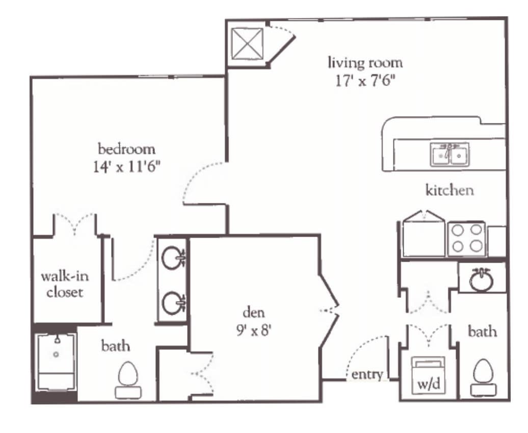 A floor plan showing an apartment layout with dimensions for each room.