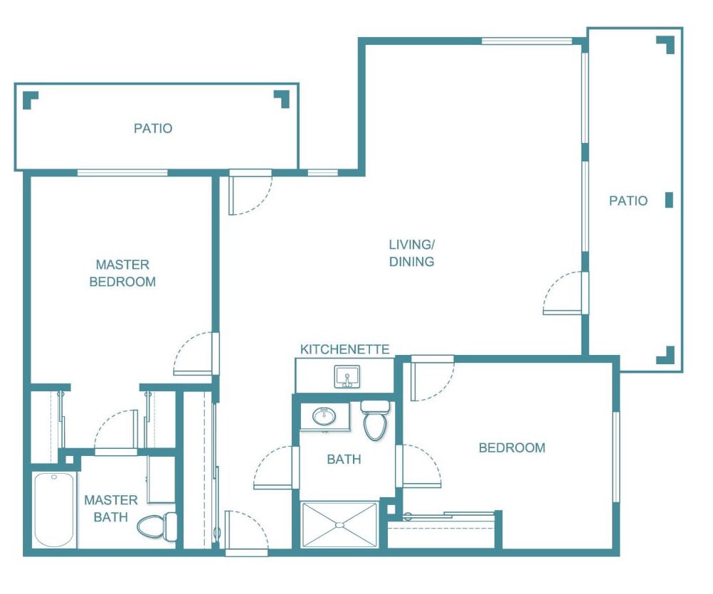 An architectural floor plan detailing the layout of a residential space, including bedrooms, bathrooms, and living areas.
