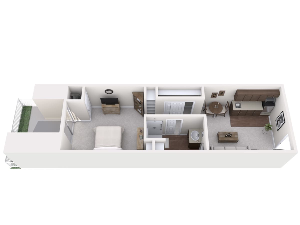 A detailed floor plan of an apartment showcasing room layouts and furniture placement.