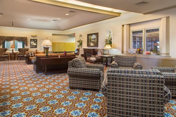 A cozy hotel lobby with comfortable seating and stylish interior design.